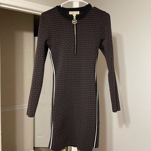 Michael Kors chocolate brown MK print bodycon sweater dress M.